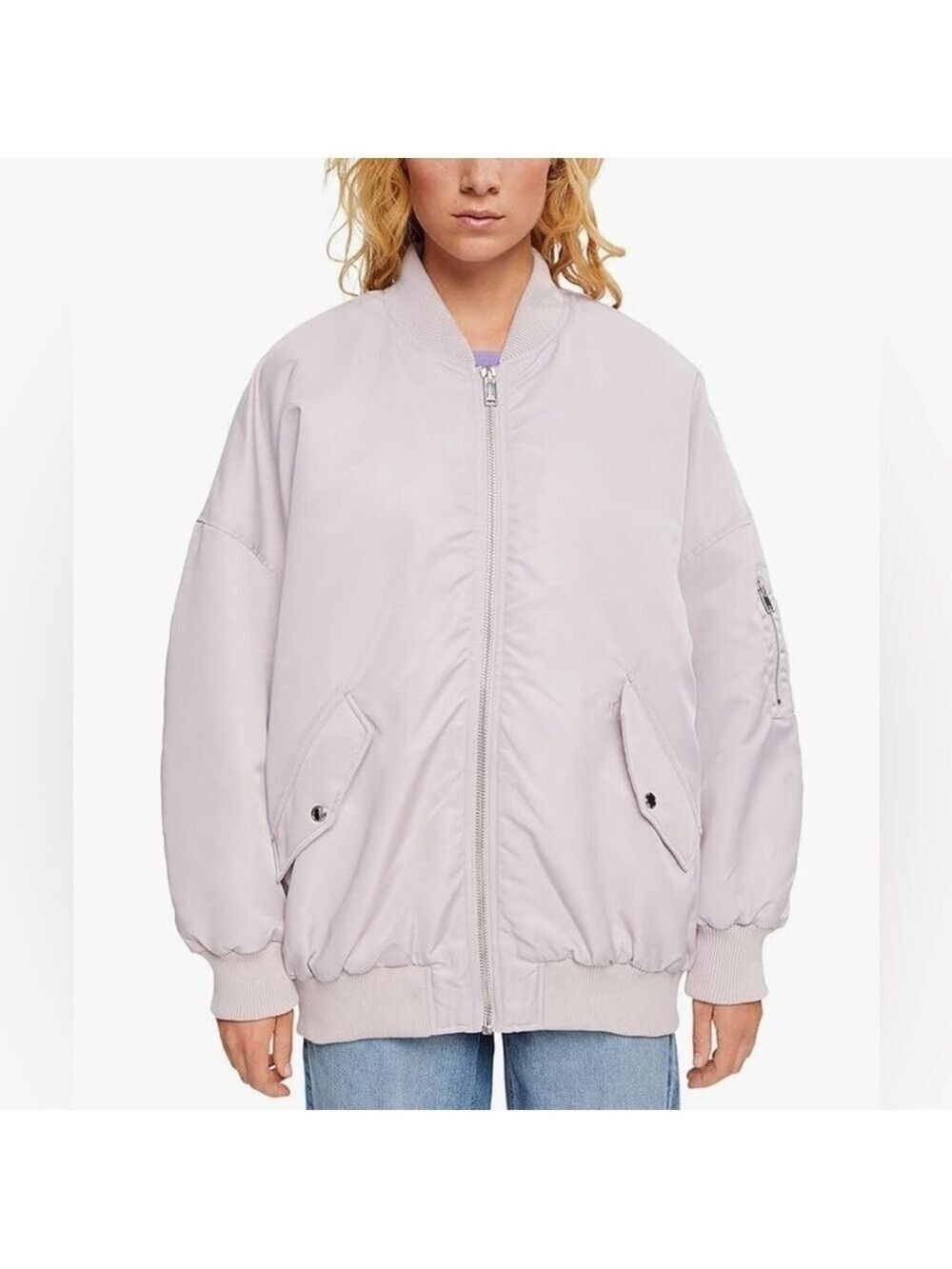 EDC Oversized Lavender Bomber Jacket, Quilted Lining Loose fit (Small, fits med)